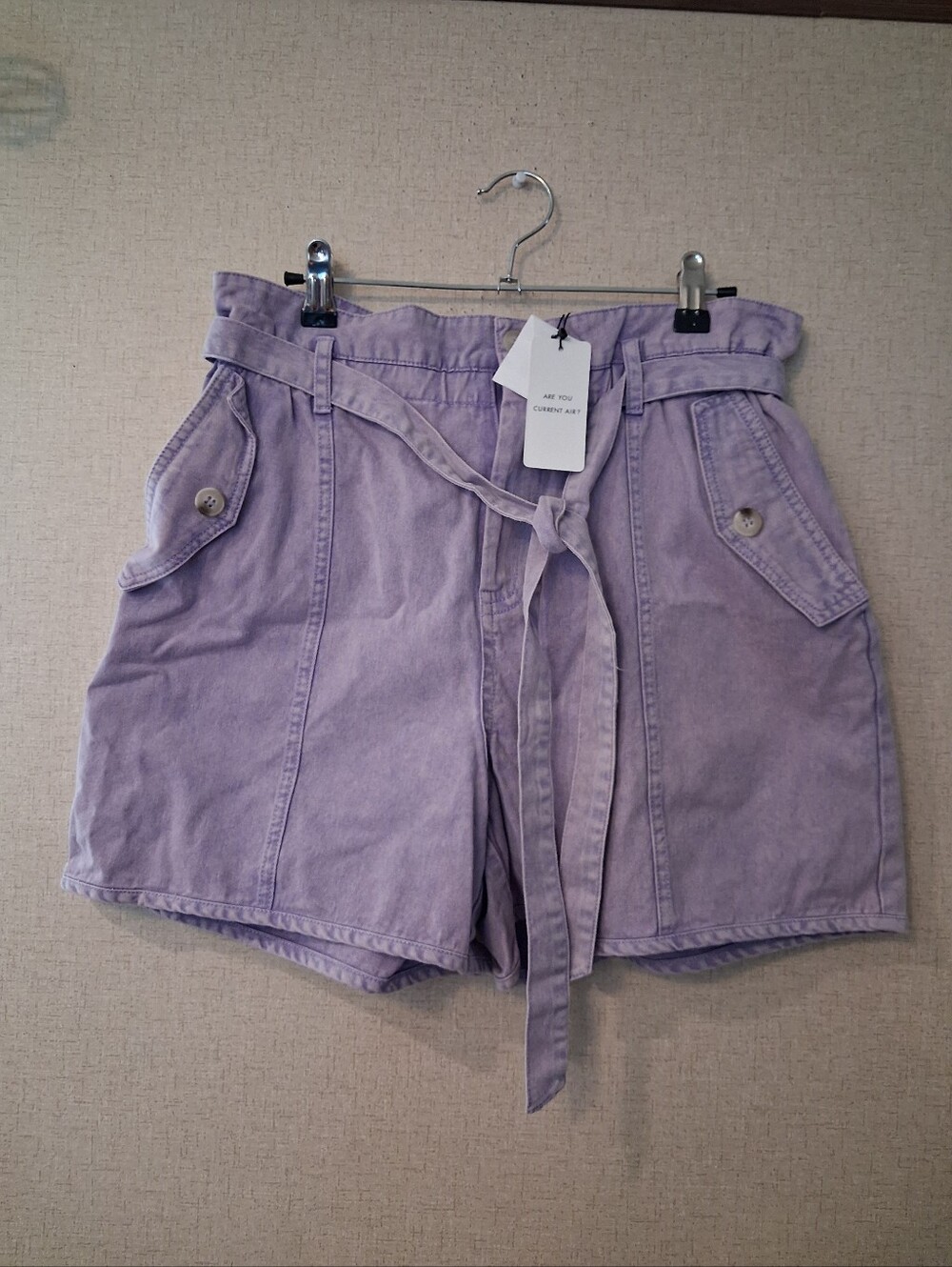 Current Air Lavender Tie-Waist Paperbag Shorts  New Sz M